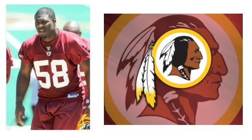 Redskins logo and player