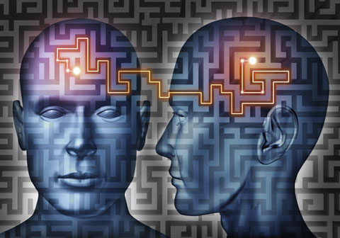 illustration of maze connecting two minds