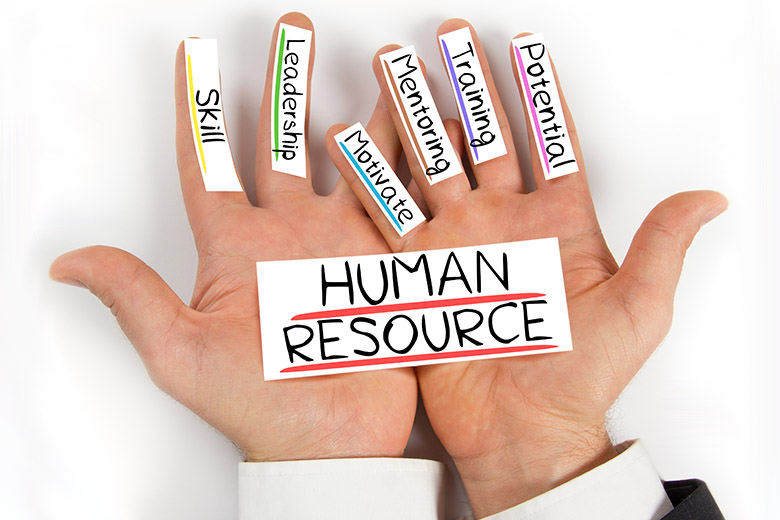 hands with words Human Resource: Skill, Leadership, Motivate, Mentoring, Training, Potential
