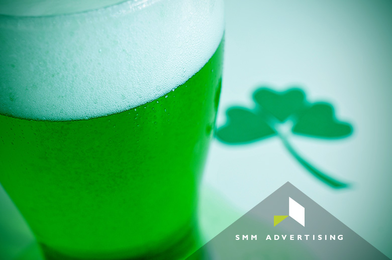 green beer, 3-leaf clover, SMM Advertising logo