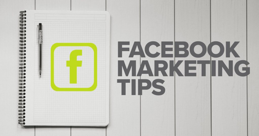 Facebook Marketing Tips with notebook and pen