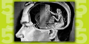 drawing of man with telephone operator inside his head