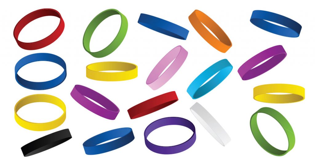 Charity rubber wristbands in multiple colors