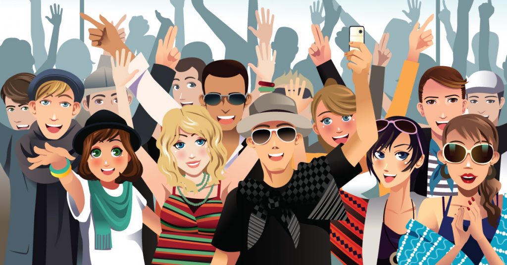 illustration of crowd of young people