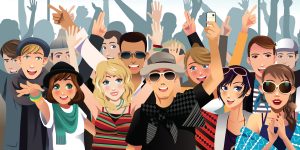 illustration of crowd of young people