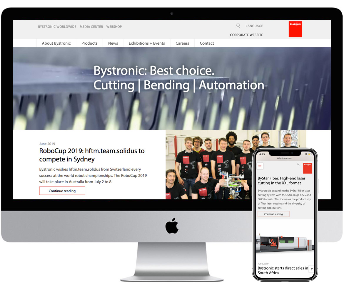 Bystronic website desktop and mobile mockup