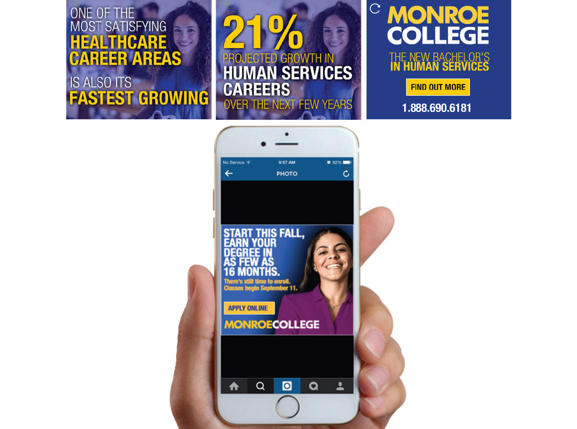 Monroe College digital ads mockup