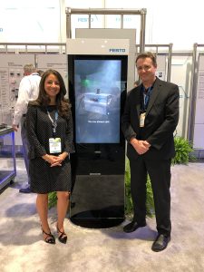 Festo's Director of Marketing Communications - North America, Kristine Inserra, with SMM Advertising Creative Director, Bill Blaney, at Pack Expo 2019 in Las Vegas, NV