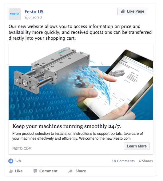 Festo facebook post - keeps machines running smoothly 24/7