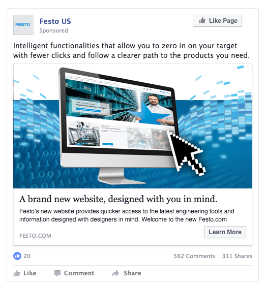 Festo facebook post - brand new website