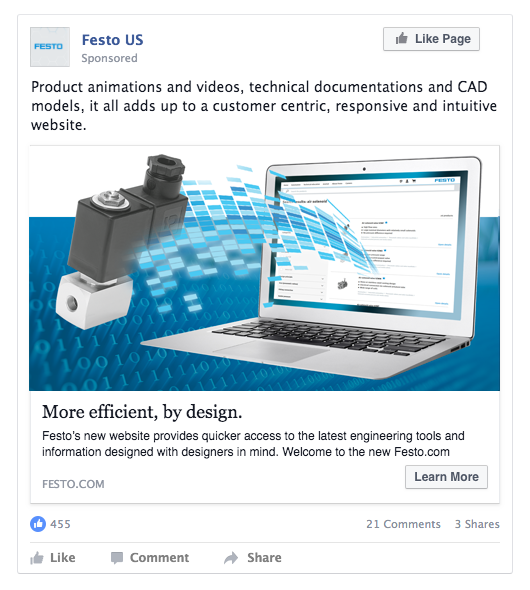 Festo facebook post - more efficient website