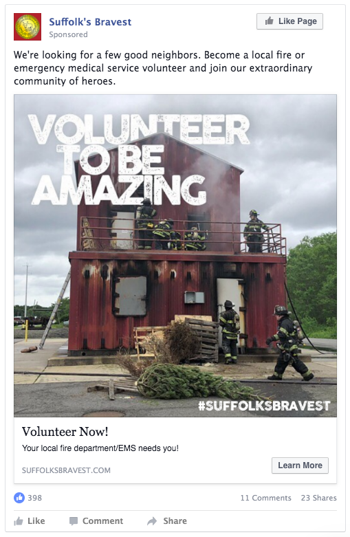 Suffolk's Bravest facebook post - Volunteer now