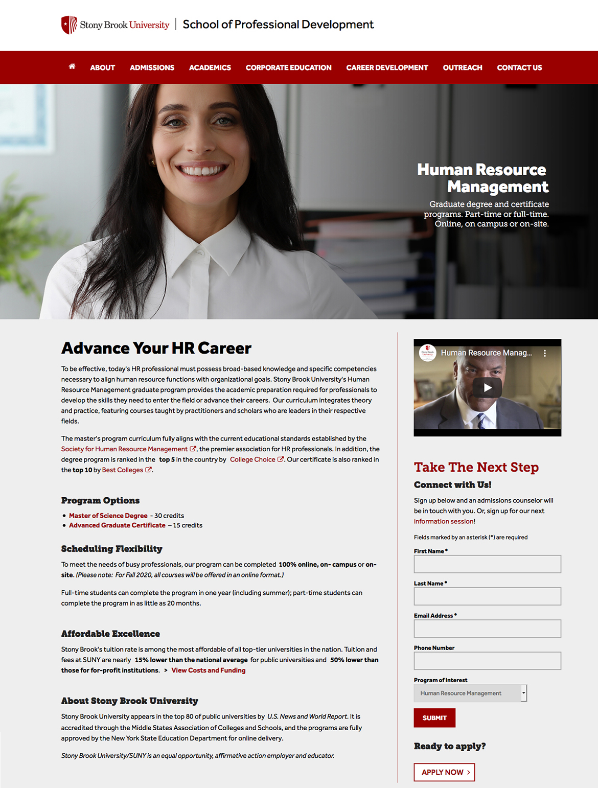 Stony Brook School of Professional Development - Human Resource Management web page